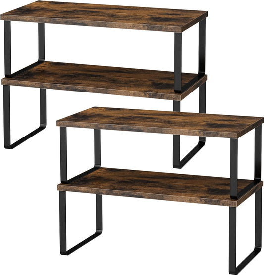 Cabinet Shelf Organizers, 15.7 inches Large Kitchen Counter Shelf, Set of 4 Wood Kitchen Pantry Organizer, Storage Shelves
