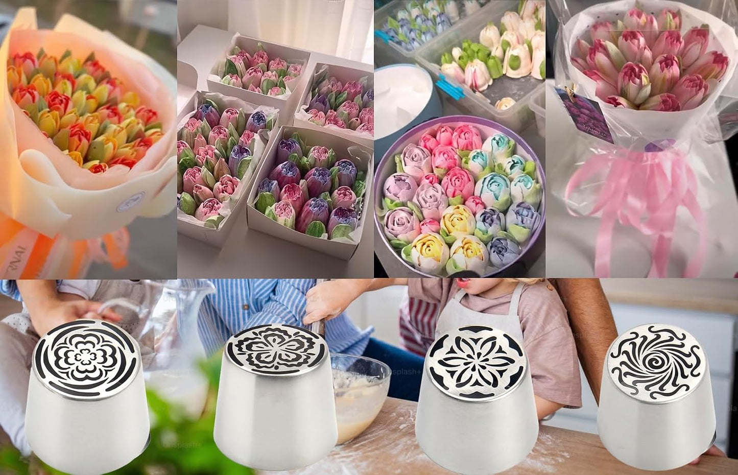 4pcs Russian Piping Tips Set Extra Large Stainless Steel Flower Icing Nozzles One Step Peony Carnation Dahlia Rose Tips for Cake Decorating ButtercreamCupcake Baking Supplies for Beginners1
