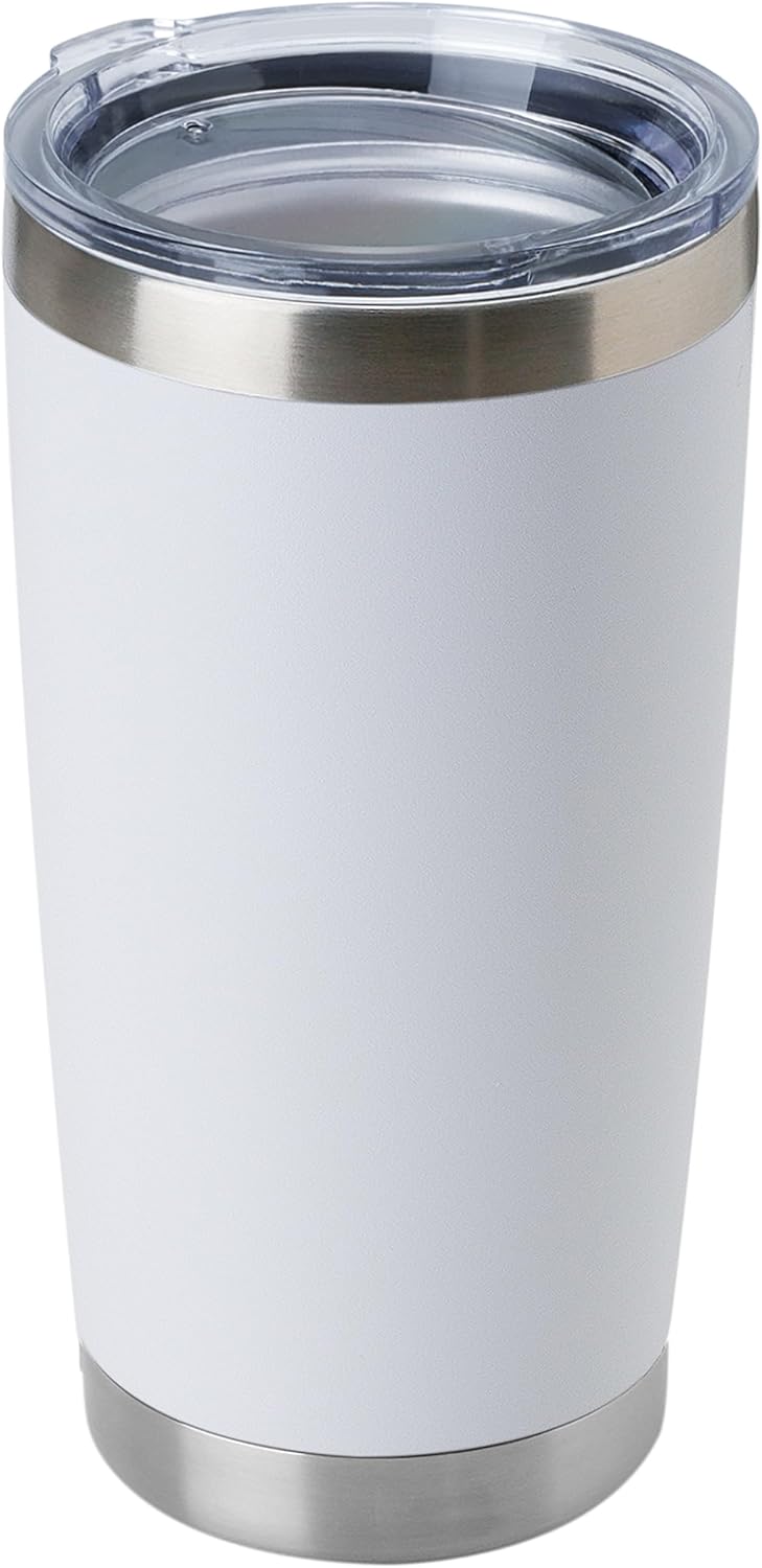DOMICARE 20oz Stainless Steel Tumbler Bulk with Lid, Double Wall Vacuum Insulated Travel Mug, Powder Coated Coffee Cup, Powder White, 1 Pack