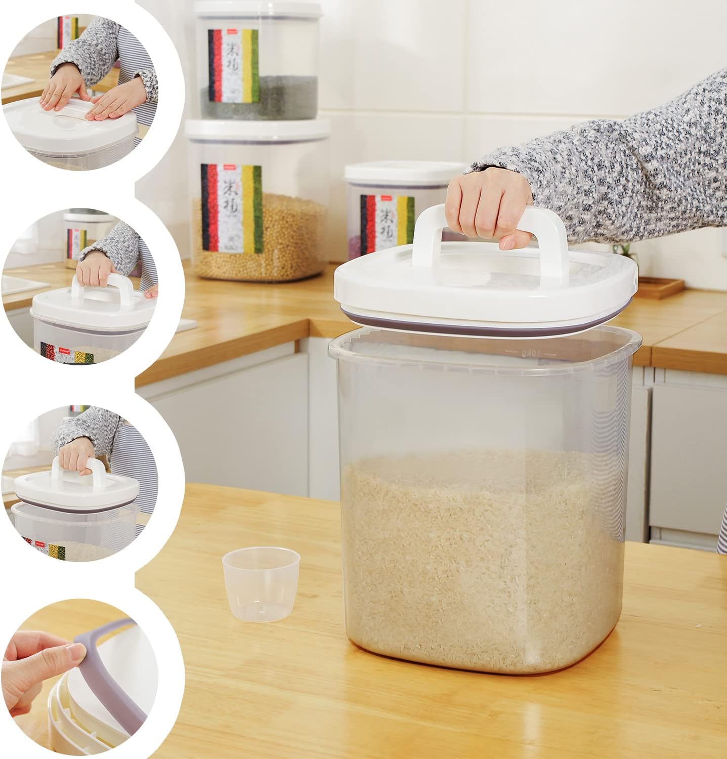 10L Rice Storage Container with Measuring Cup &amp; Brush