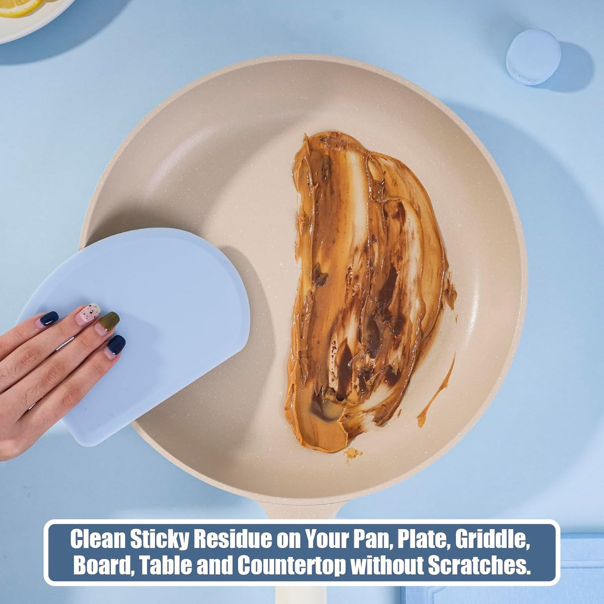 Silicone Dough Scraper with Metal Core Flexible Bowl Scraper Bread Baking | With Stainless Steel Sheet, Curved Edge Food Grade Silicone Bench Scraper for Sourdough Bread, 5.98" x 4.3" , Blue , SAPID
