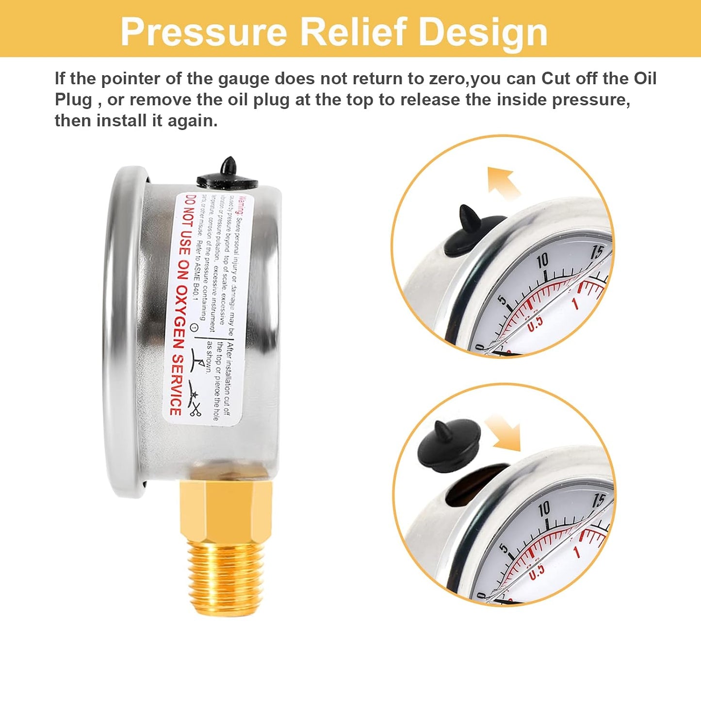 UHARBOUR Water Pressure Gauge 0-100PSI, 2-1/2" Liquid Filled Dial