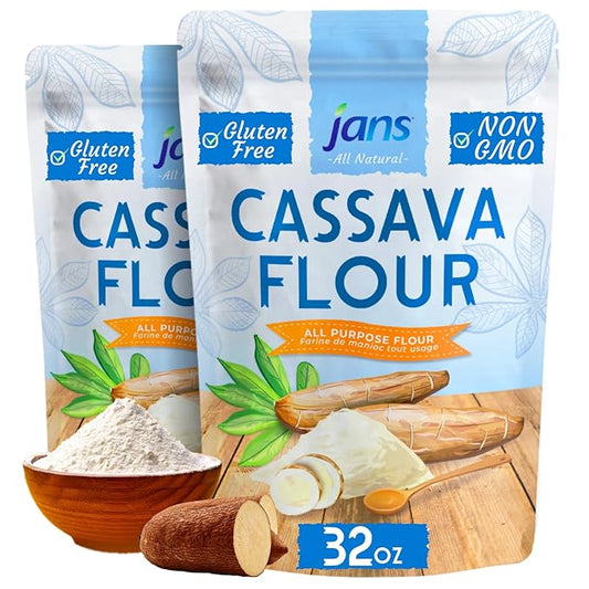 Cassava Flour All-Purpose Flour, 2 lbs (32oz) by Jans | Made from 100% Yuca Root, Non-GMO & Gluten-Free, Grain-Free, Paleo &
