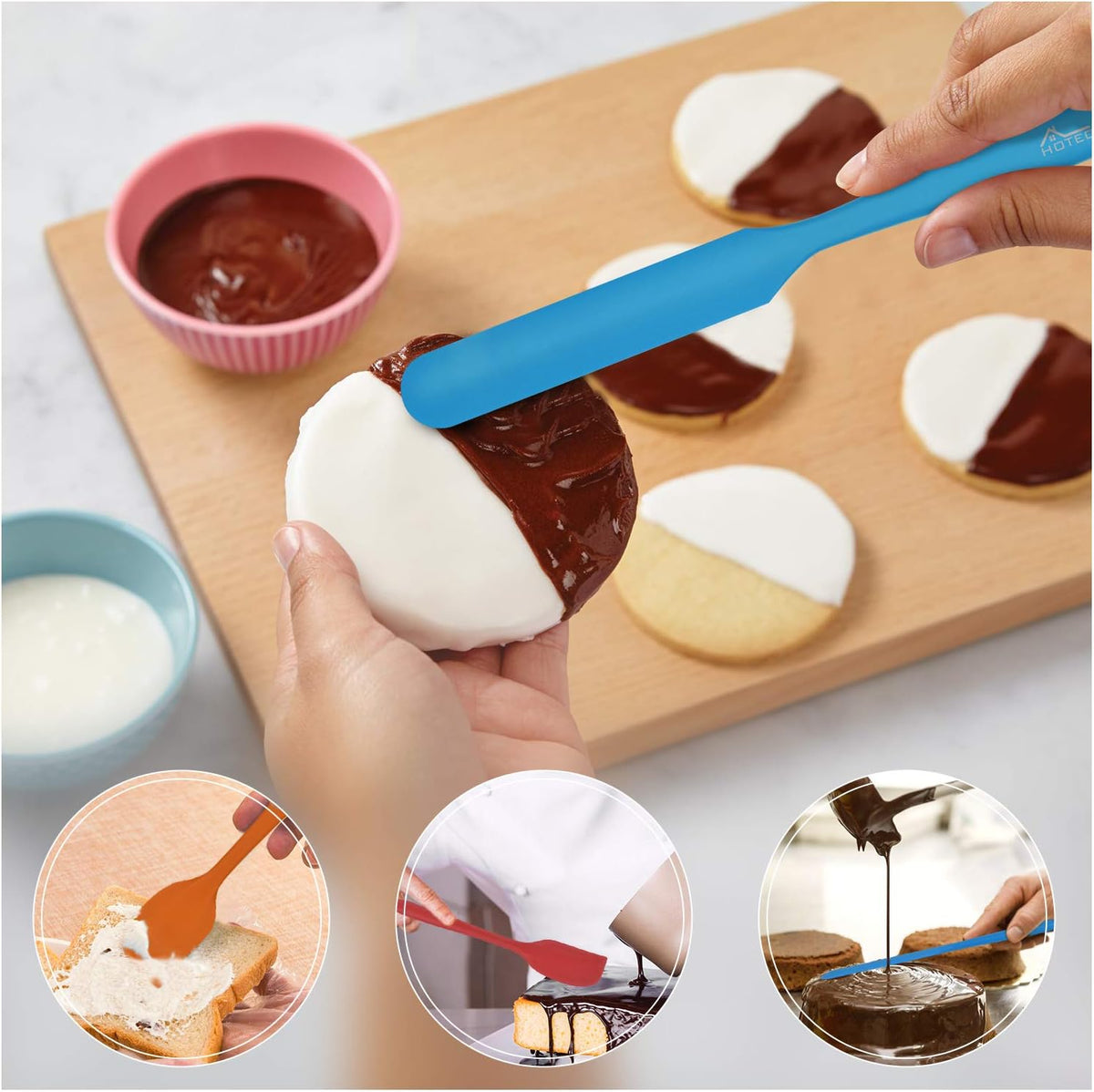 HOTEC 600℉ Heat Resistant Silicone Rubber Spatula Set,Multicolor, Set of 5