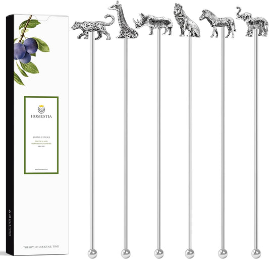 Homestia Swizzle Stick, Stainless Steel Coffee Stirrers, 7.5" Reusable Cocktail Picks Drink Swizzle Stir Sticks, 6PCS
