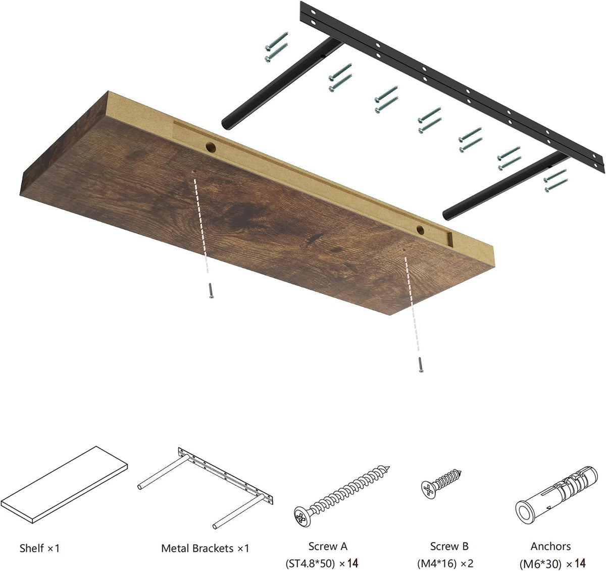 Floating Shelf, Set of 2 Wall Shelf, 30 in W x 12.75 in D x 2 in H Wooden Floating Wall Shelf with Invisible Brackets for Living Room/Bedroom/Bathroom/Kitchen Storage and Decor, Rustic Brown