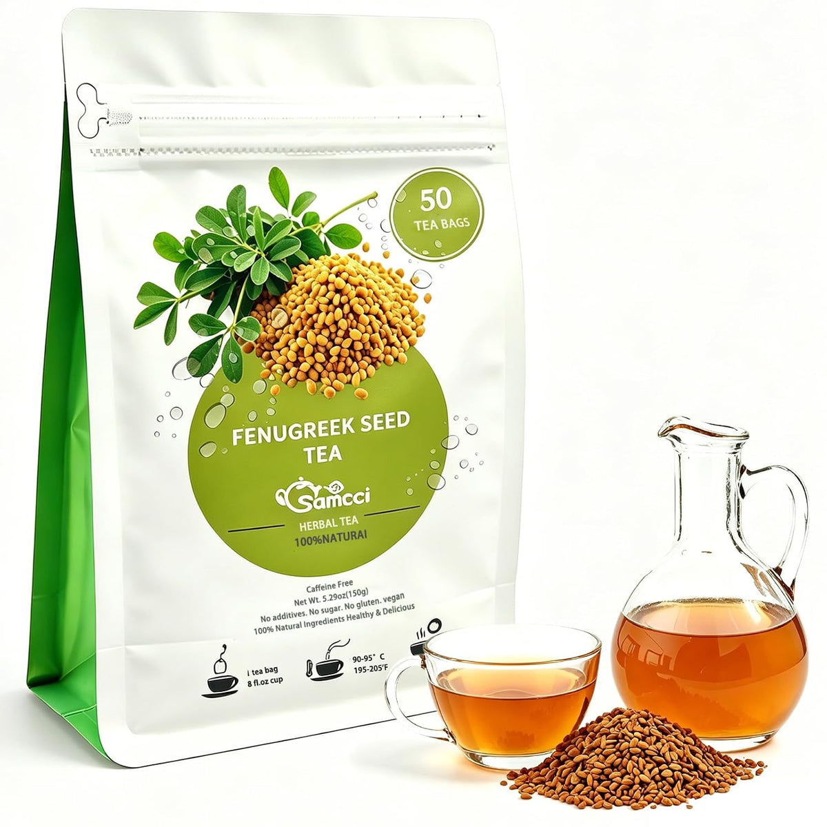 Samcci Fenugreek Seed Tea Bags, 50 Counts, 3g/bag, Fenogreco en Semillas | Natural Healthy Methi Seeds Herbal Tea, Non-GMO, Caffeine-free, Support Digestion &amp; Improve Heart Health