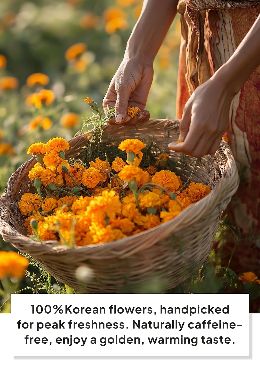 Korean Food KKOKDAM Marigold Flower Tea, Decaf Floral Blend Sugar Free, 10g | Natural marigold flower tea with no caffeine, sugar free, zero calories, and made with whole flowers in Korea.