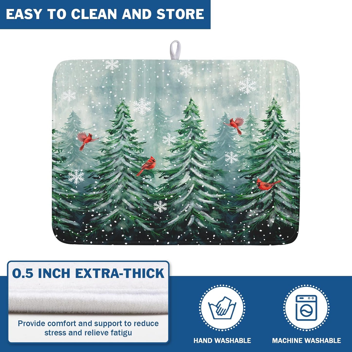Winter Pines Tree Dish Drying Mats for Kitchen Counter, Christmas Tree Dish Mat Absorbent Reversible Microfiber Dish Drying Pad Winter Kitchen Drying Mat Dish Drainer Rack Mats for Coffee Bar 18"x24"