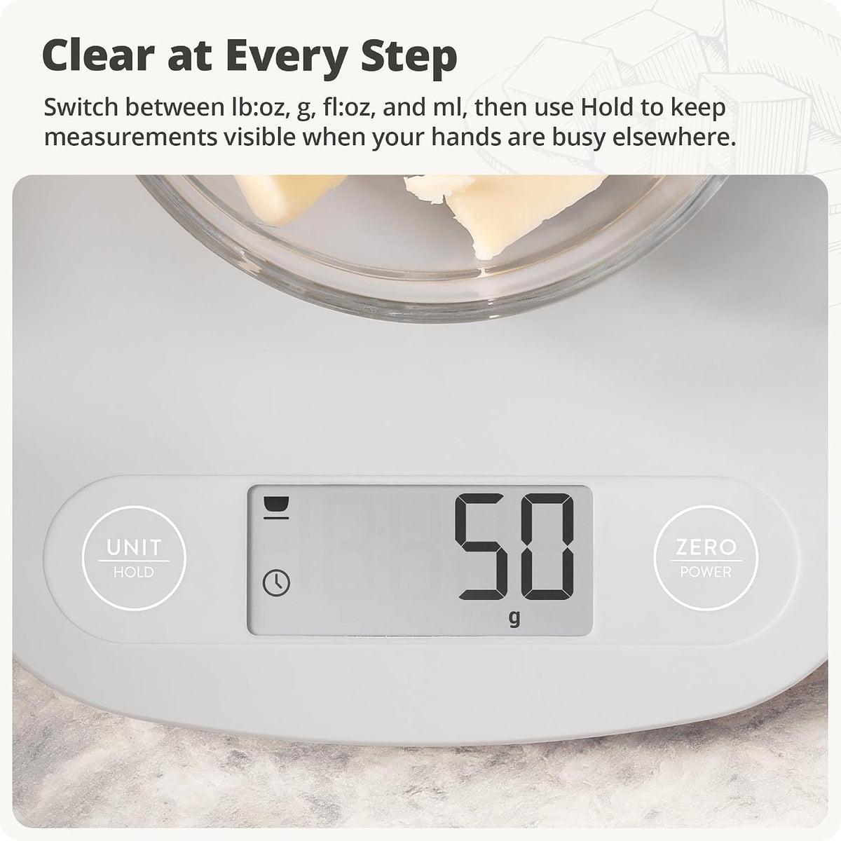 Greater Goods Food Scale, Slim &amp; Compact Build, 1g Precision (Ash Gray) | Digital Kitchen Scale for Cooking, Meal Prep &amp; Portion Control, Tare, Auto Shut-Off, g/oz/lb/ml Conversion &amp; Calorie Tracking