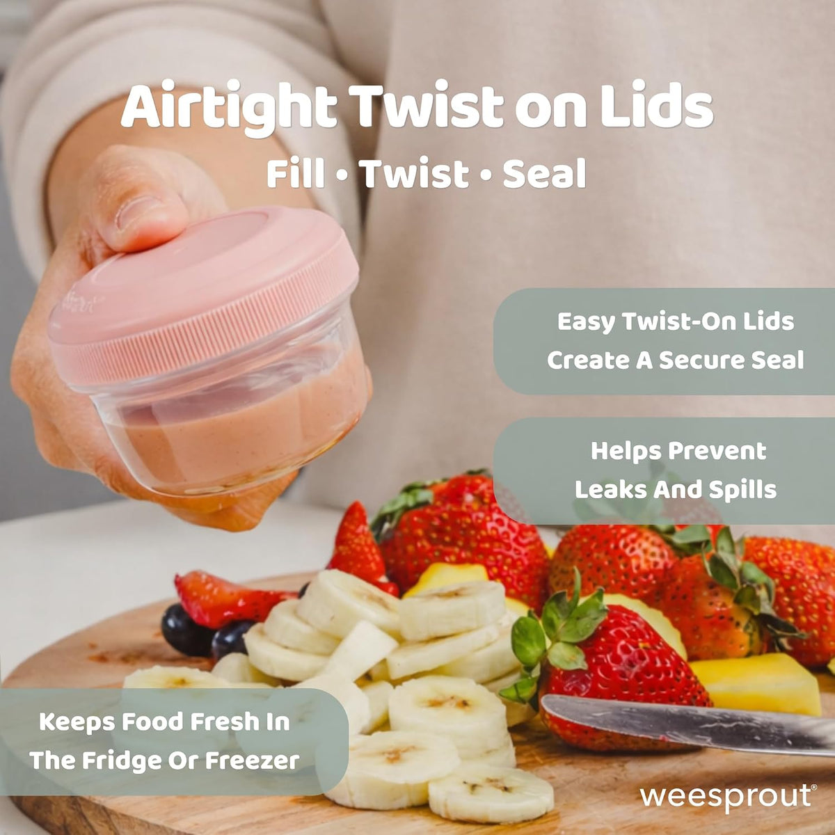 WeeSprout Leakproof Baby Food Storage - 12 Set, Small Plastic Containers with Lids, Lock in Freshness, Nutrients &amp; Flavor, Freezer &amp; Dishwasher Friendly, 4oz Snack Containers (Variety Matte)