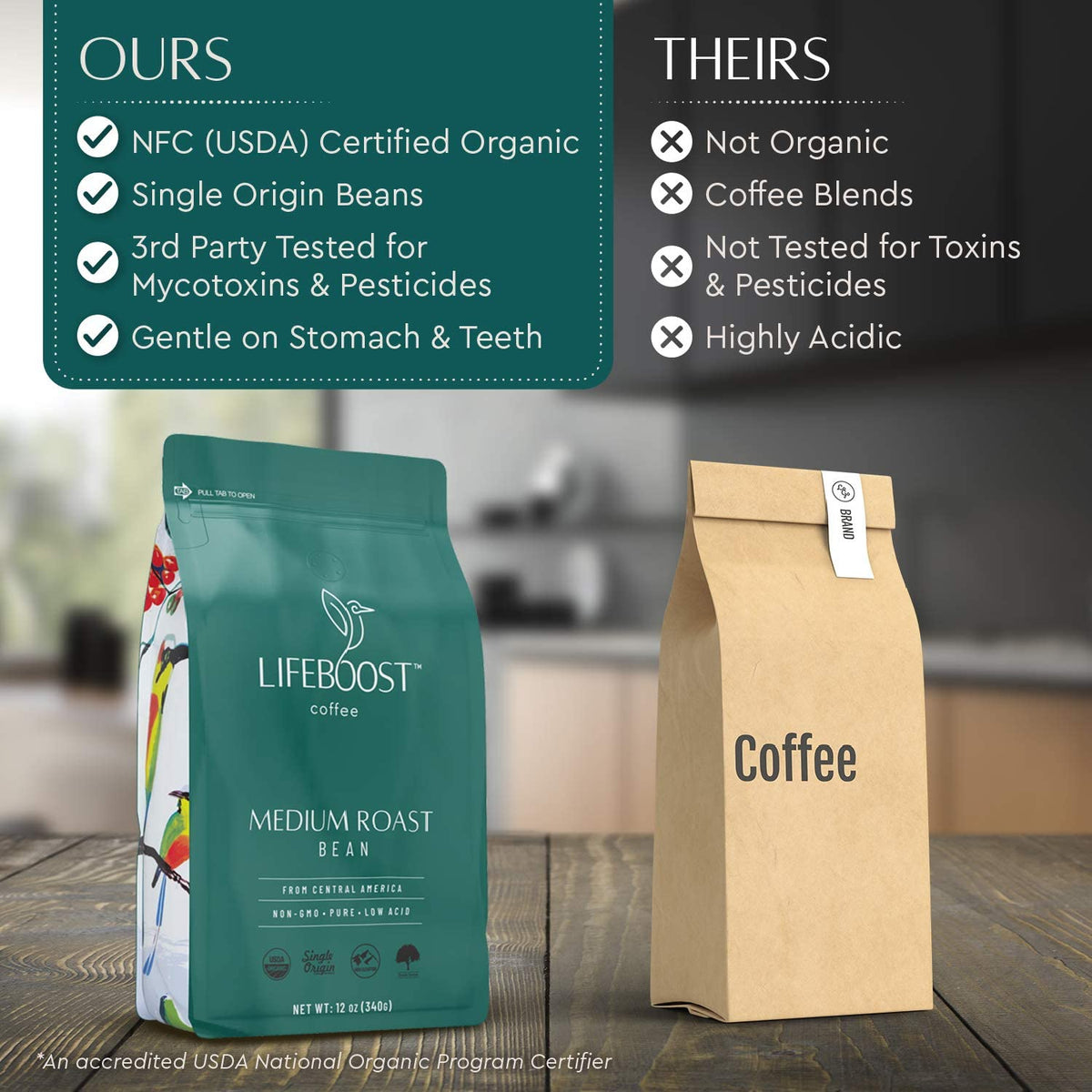 Lifeboost Organic Coffee Beans Medium Roast - Low Acid Single Origin Non-GMO Organic Whole Bean Coffee - Third Party Tested For Mycotoxins &amp; Pesticides - 12 Ounces