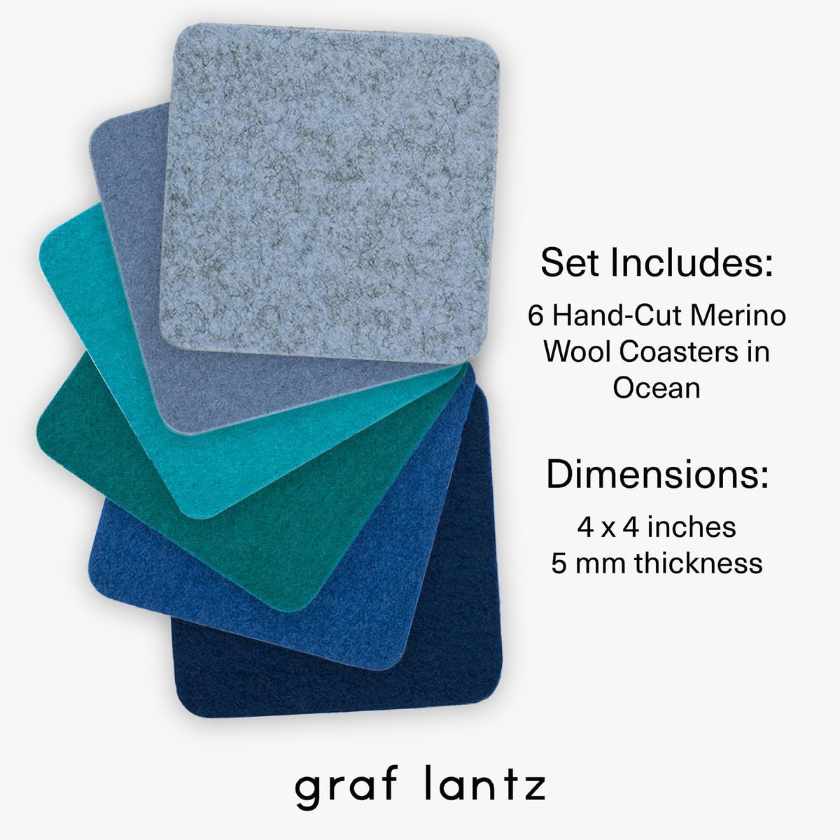 Graf Lantz - Bierfilzl Merino Wool Square Coasters Set of 6 - Ocean (4"x4"x5mm) - Absorbs 30% of Weight - Natural German Wool - Heat Resistant, Sustainable, Reusable - Home Decor & Coffee Table Decor