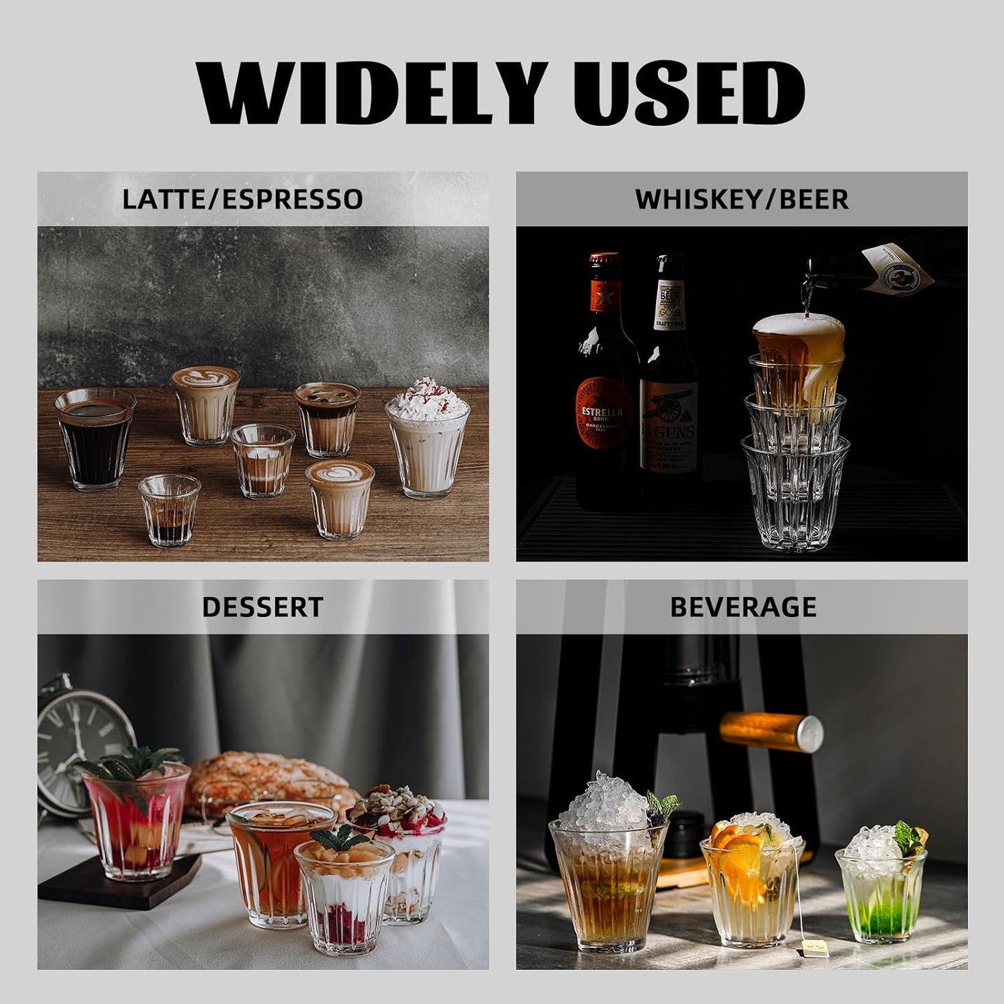 MHW-3BOMBER Espresso Coffee Glasses Set of 6 Drinking Glasses 8.1OZ Latte Glasses for Beverage, Water, Whiskey, Juice, Cocktail, Beer G6195-OS