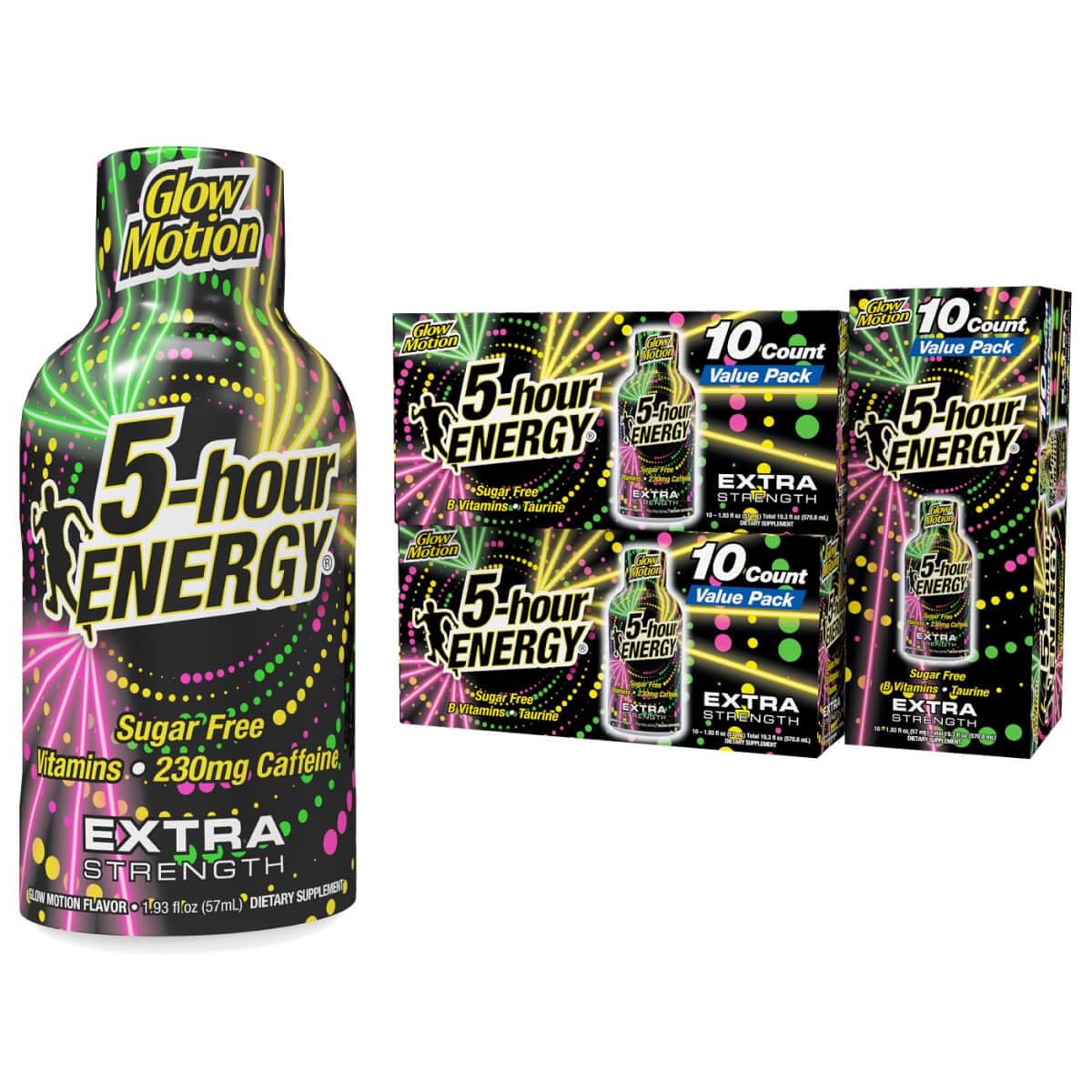 5-hour ENERGY GLOW MOTION Flavor, 30 Count, Extra Strength Energy Shot | 1.93 Fl Oz, Amino Acids, B Vitamins, Sugar Free and Zero Calories