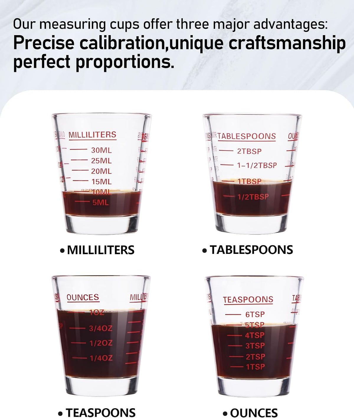 Shot Glass Measuring Cup Set, 6 Pack Espresso Shot Glasses (Mixed Colors)