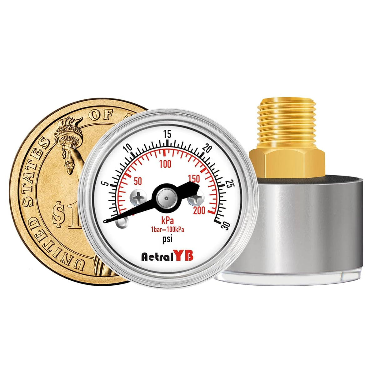 Mini1 Inch Pressure Gauge, 0-30 Psi Air Gauge, Lead-Free.Stainless Steel Case, 1/8" NPT Back Mount, Pressure Gauge for Water Air Pressure Test