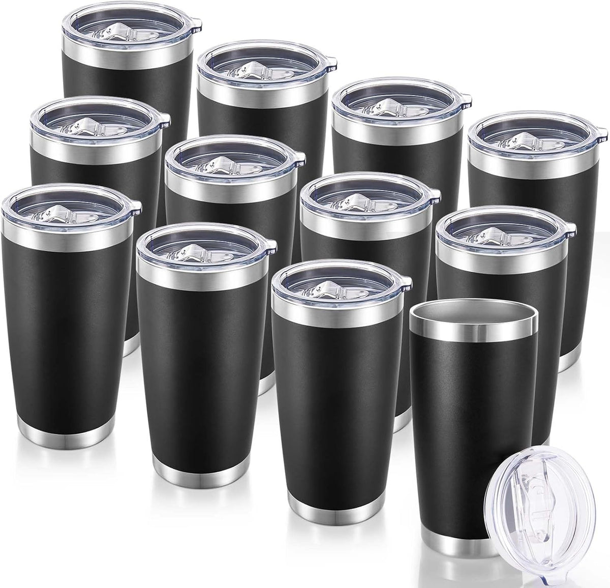 20 oz Tumblers Bulk Stainless Steel Tumbler with Lid Double Wall Vacuum Insulated Coffee Mug 20oz Powder Coated Cup for Hot and Cold Drinks, Black, 12 pack | Black, 20oz Insulated Coffee Mug, Double Wall Vacuum, Powder Coated Cup, for Hot and Cold Drinks