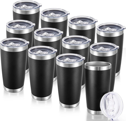 20 oz Tumblers Bulk Stainless Steel Tumbler with Lid Double Wall Vacuum Insulated Coffee Mug 20oz Powder Coated Cup for Hot and Cold Drinks, Black, 12 pack | Black, 20oz Insulated Coffee Mug, Double Wall Vacuum, Powder Coated Cup, for Hot and Cold Drinks