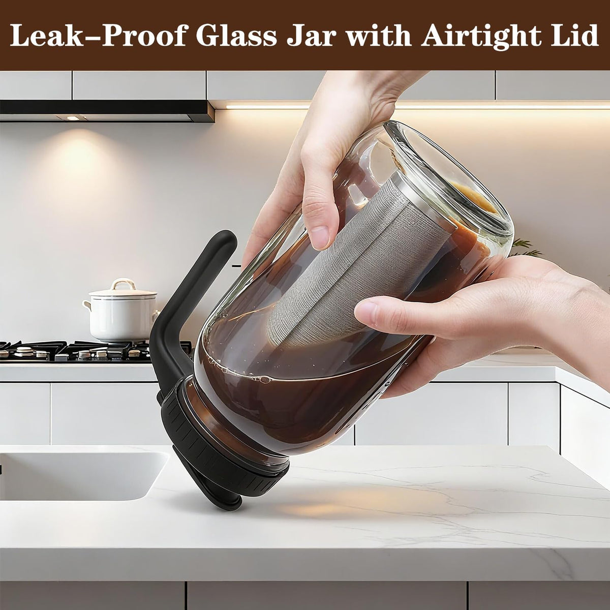 Cold Brew Coffee Maker, 64oz Glass Mason Jar Pitcher with Lid, Filter &amp; Mat