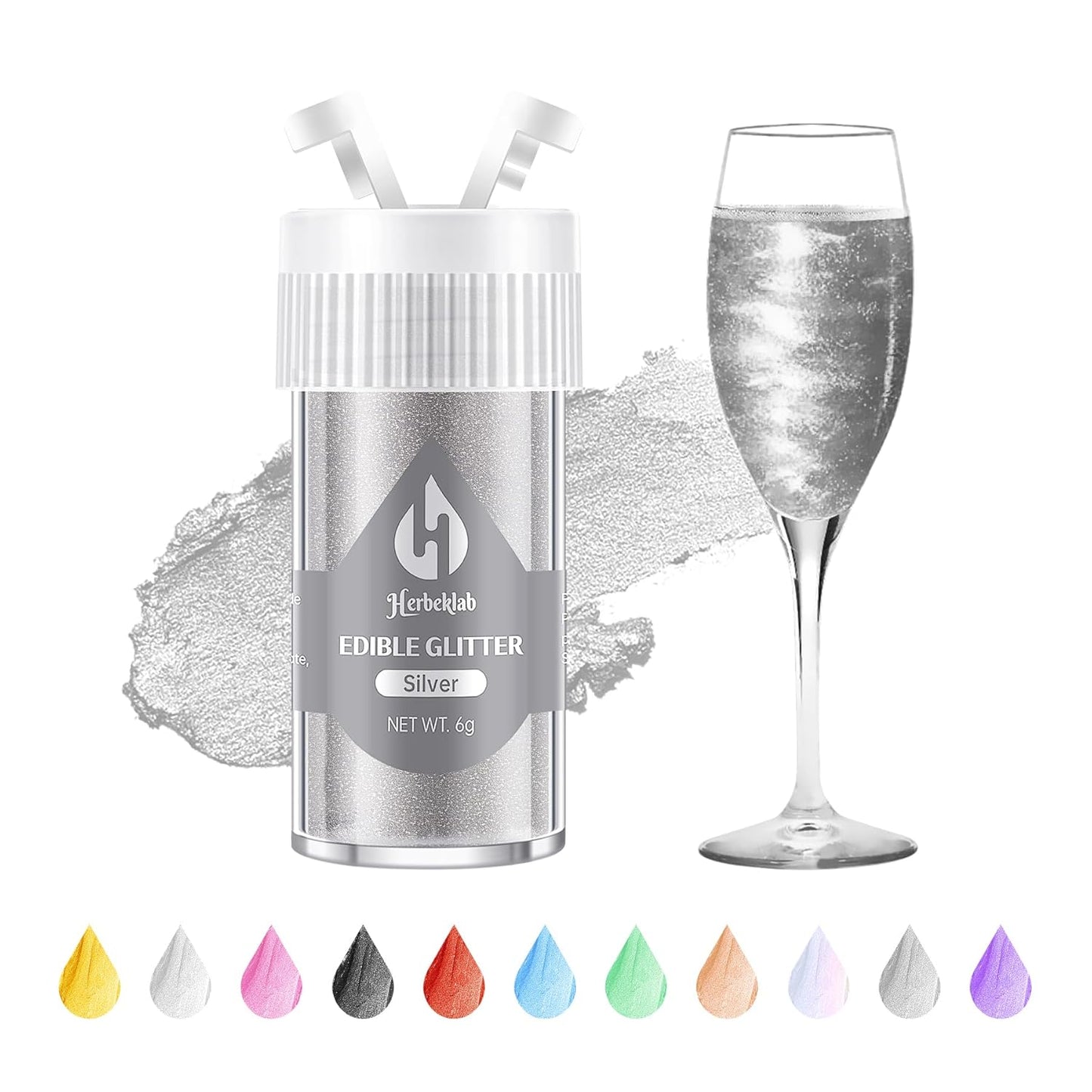 Silver Edible Glitter for Cocktails - 6g Silver Luster Dust Edible Drink Glitter Food Grade Metallic