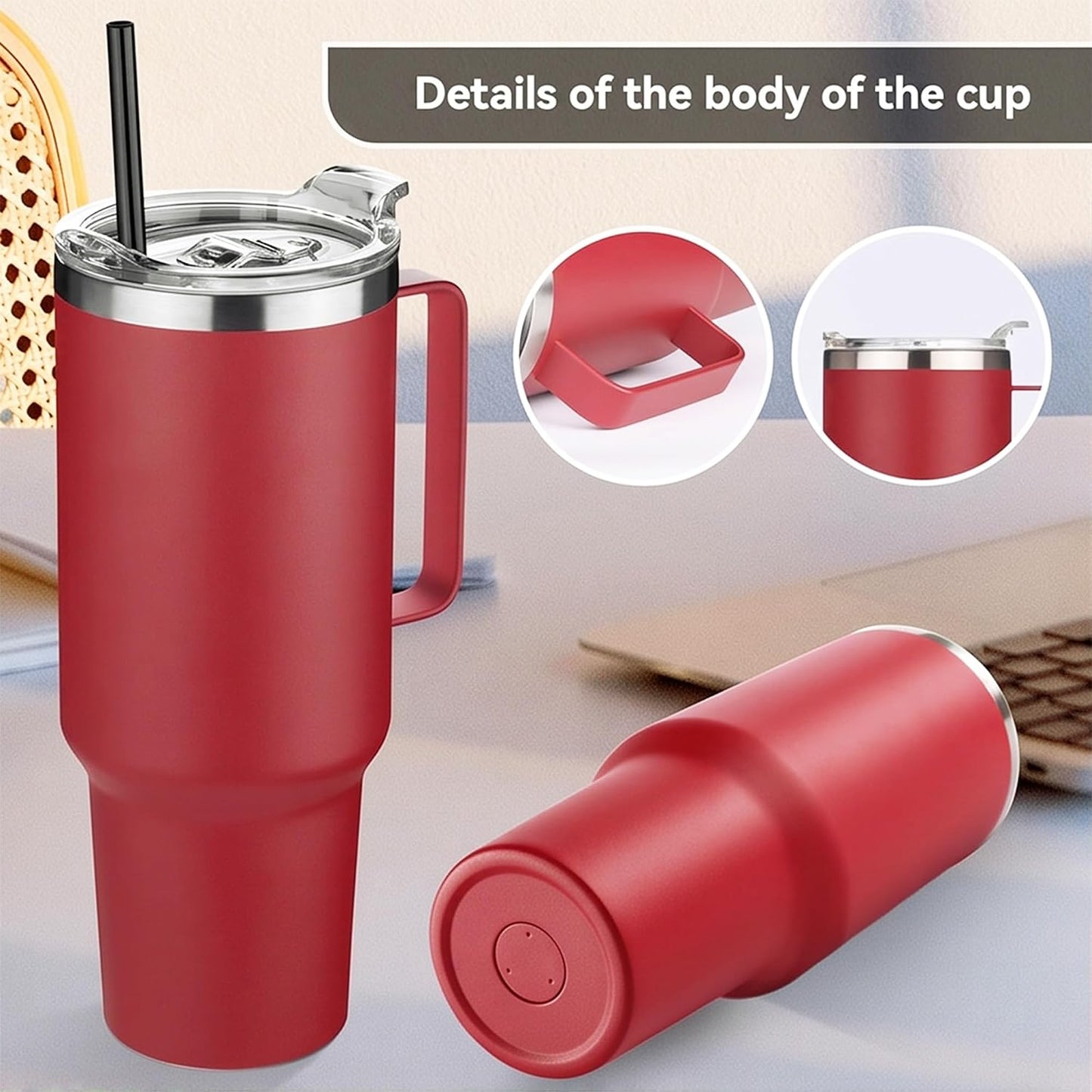 HASLE OUTFITTERS 40 oz Stainless Steel Tumbler with Handle, Vacuum Insulated Tumblers Bulk, Reusable Double Wall Travel Coffee Mug, Durable Powder Coated Water Bottles(Wine Red, 1)