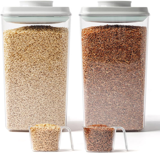 Cereal Containers Storage, 2 Pack Rice Holder, 4.22 Qt - 6 Lbs Food Storage Container Bin with Pop-up Lid for Rice Flour