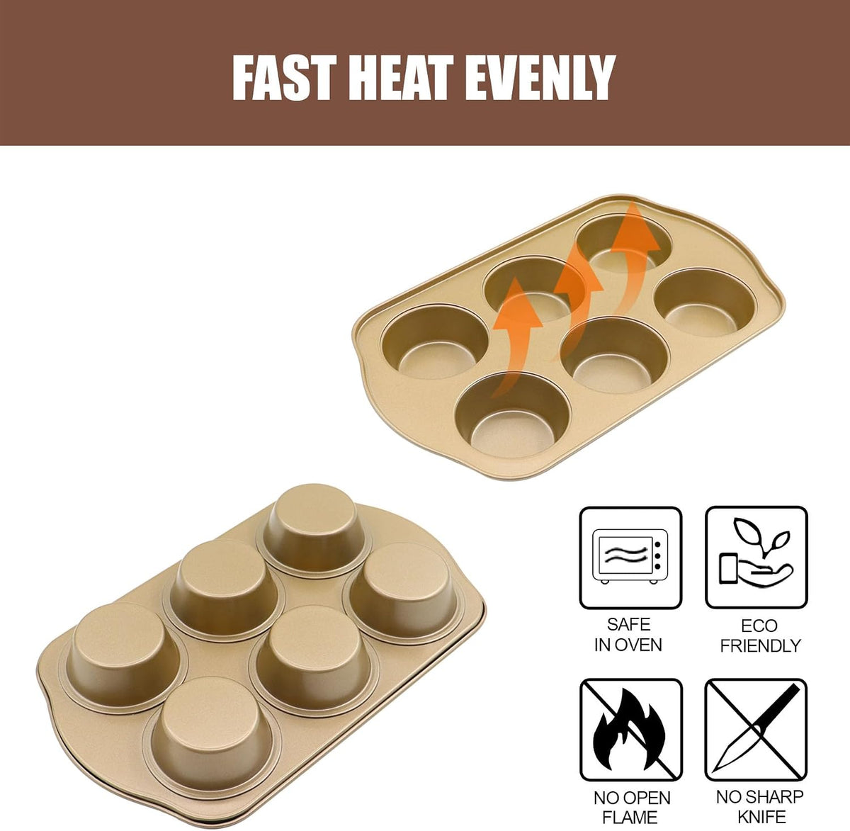 Jumbo Muffin Pan, 6 Cup, 3.5inch Dia, 2 Pack