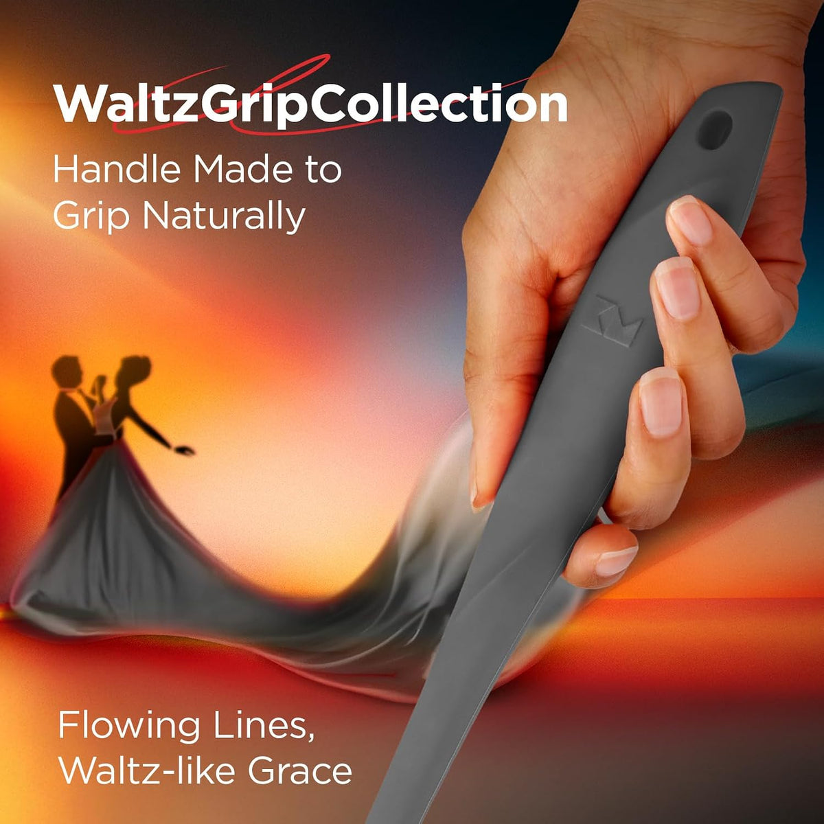 Kitchen Mama WaltzGrip Platinum Silicone Scraping Spatula, Metal Gray | Heat-Resistant, Dishwasher Safe, Ergonomic Grip, Sturdy, Ideal for Mixing, Baking, and Nonstick Cookware
