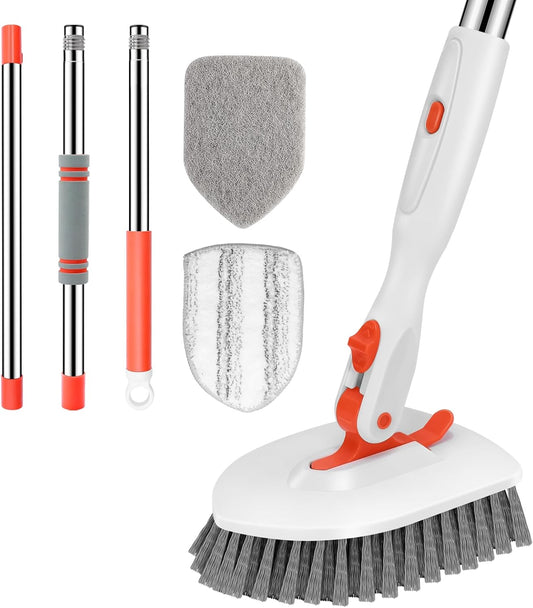 SetSail Floor Scrub Brush, 3-In-1 Tile Tub Floor Scrubber with 52-inch Adjustable Long Handle Shower Cleaner and 3