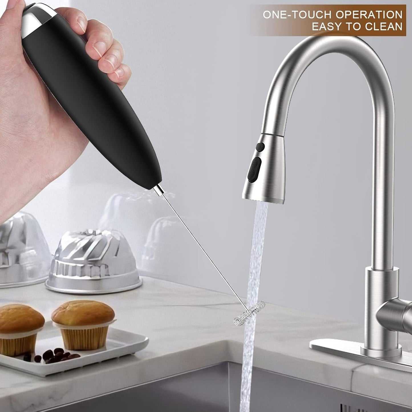 Electric Milk Frother Handheld, Frother Wand for Coffee, Battery Operated (Not included) Drink Mixer Matcha Whisk, Foam Maker for, Frappe Hot Chocolate, Cappuccino, Lattes