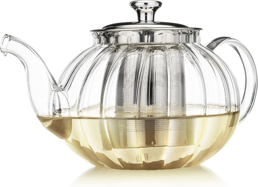 Teabloom Vienna Glass Teapot – Stain-Free Heatproof Glass – Stovetop Safe – Removable Stainless Steel Infuser – Perfect for