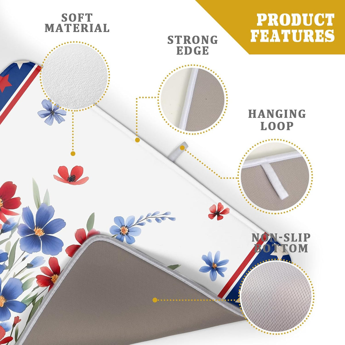 4th of July Dish Drying Mats for Kitchen Counter Patriotic Star Microfiber Absorbent Dish Drainer Rack Mat Summer Floral Independence Day Protector Sinks Dishes Pad for Countertop Table Decor 16”x18”
