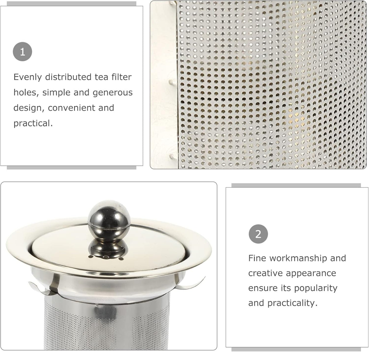 Hemoton Stainless Steel Tea Strainer with Lid Large Loose Leaf Tea Infuser Replacement for Teapots Cups and Pitchers Easy to Clean Mesh Filter 4X3.3 Inch