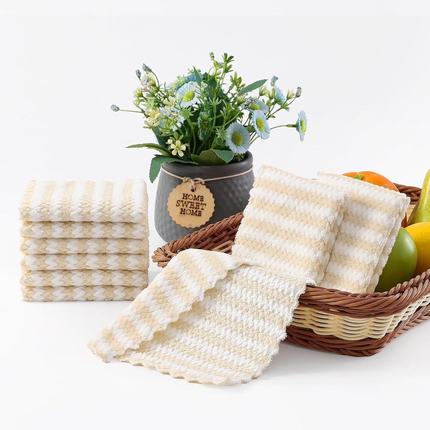 Homaxy 12 Pack Coral Velvet Dish Cloths, 7 x 9 inches, Beige | Ultra Soft and Absorbent Dish Towels, Reusable Fast Drying Microfiber Cleaning Cloth, No-lint
