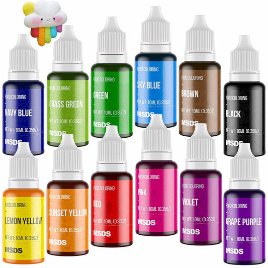 12 Color Cake Food Coloring Set, Food Grade Vibrant Food Color Liquid Dye Tasteless for Baking, Icing, Easter Egg, Fondant,