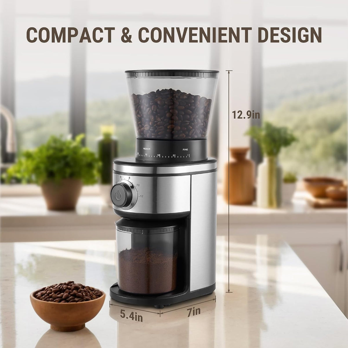 AYCHIRO Conical Burr Coffee Grinder Electric, Coffee Grinder with 30 Grind Settings, Adjustable Burr Mill Grinder for Home Use, 2-12 Cups for Espresso, Pour Over &amp; French Press