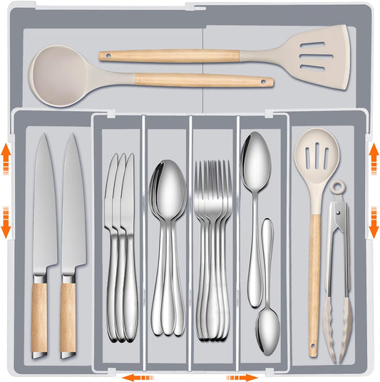 Silverware Organizer for drawer - Adjustable Kitchen Drawer Organizer Utensil Drawer Organizer, Expandable Silverware Tray