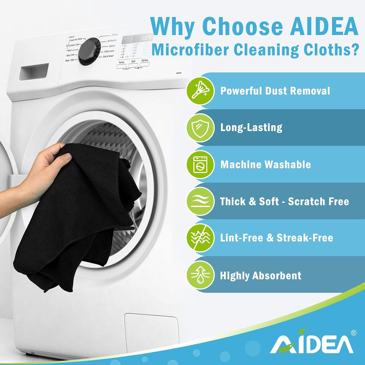 AIDEA Microfiber Cleaning Cloth Black 50PK, Microfiber Towels 11.5×11.5"