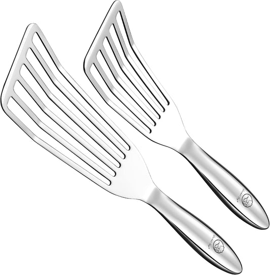 Stainless Steel Fish Spatula Set – 1 Large Fish Turner + 1 Small Metal Spatula, Ultra Thin Edge for Easy Turning & Flipping,