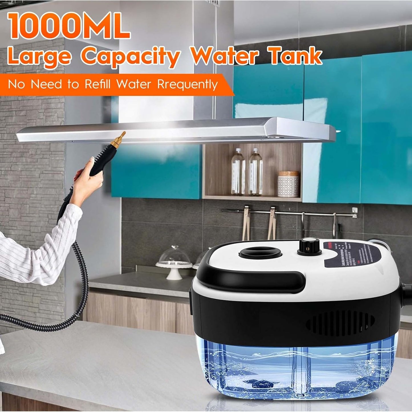 Steam Cleaner for Home, 1000ml Portable Steamer for Cleaning with 3 Brush Heads, 6-Level Adjustable and 15s Heat-Up, Handheld Steam Cleaner for Home, Car, Tile, Dirt, Grout, Floors, Couches, Grout