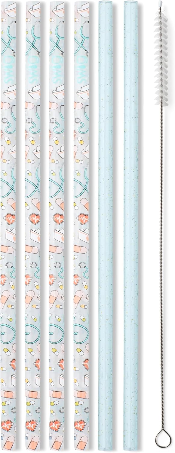 Swig Life Reusable Straw Set with Cleaning Brush, Scrub Life | Reusable Straw Set - Cleaning Brush Included - 14 Inch Long - Accessories for Cups &amp; Mugs