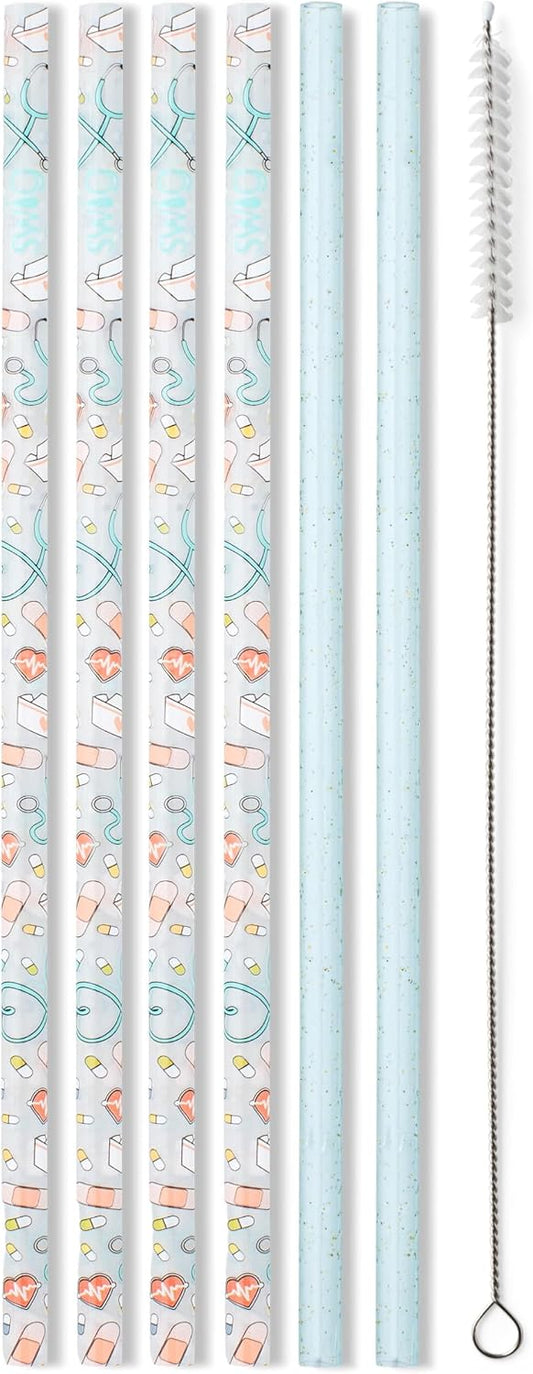 Swig Life Reusable Straw Set with Cleaning Brush, Scrub Life | Reusable Straw Set - Cleaning Brush Included - 14 Inch Long - Accessories for Cups &amp; Mugs