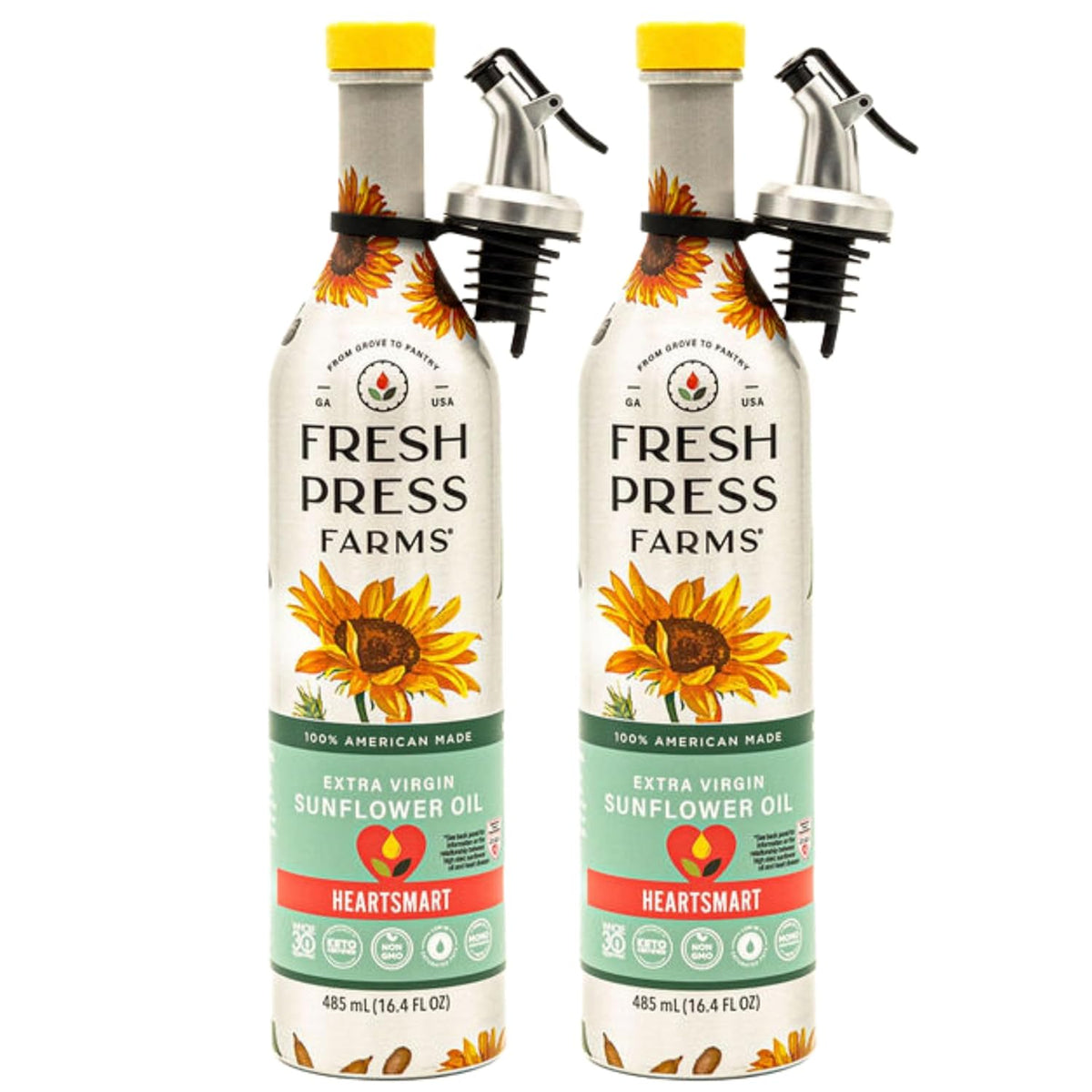 Fresh Press Farms Cold Pressed Extra Virgin Sunflower Oil, 16.4oz (2-Pack) | Extra Virgin Sunflower Oil, Georgia Grown, 100% American Made, Unrefined, Certified Whole30, Non GMO, Keto, Paleo