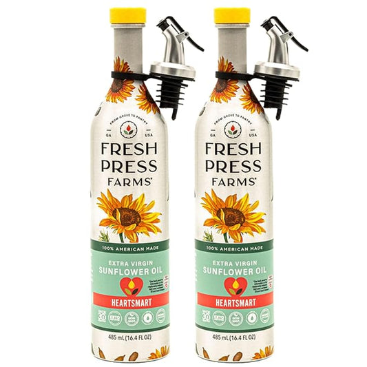 Fresh Press Farms Cold Pressed Extra Virgin Sunflower Oil, 16.4 Fl Oz (Pack of 2), High Oleic, Georgia Grown, 100% American