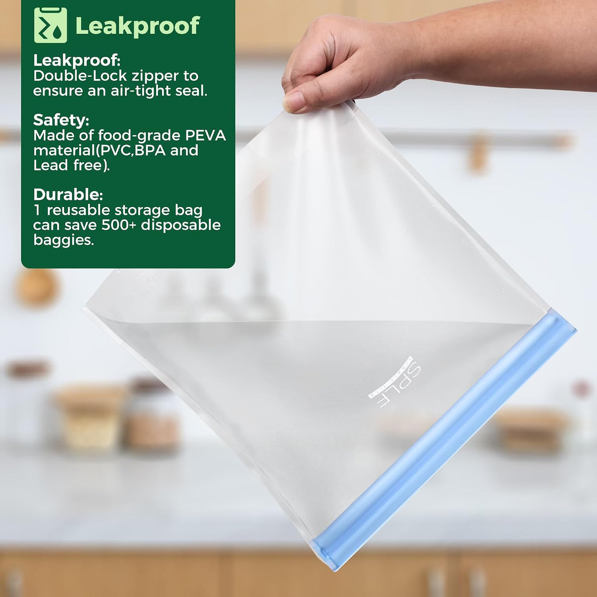 SPLF 10 Pack Stand-Up Reusable Quart Freezer Bags Dishwasher Safe
