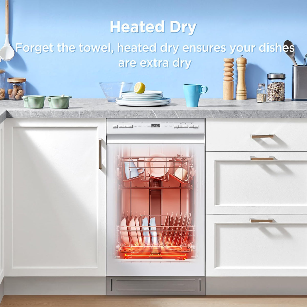 Midea 18 Inch Built-in Dishwasher, 8 Place Settings, Stainless Steel Tub | 6 Washing Cycles, Energy Star Certified with Heated Dry &amp; High-Temp Wash, Slim Quiet for Apartments, and RVs, White