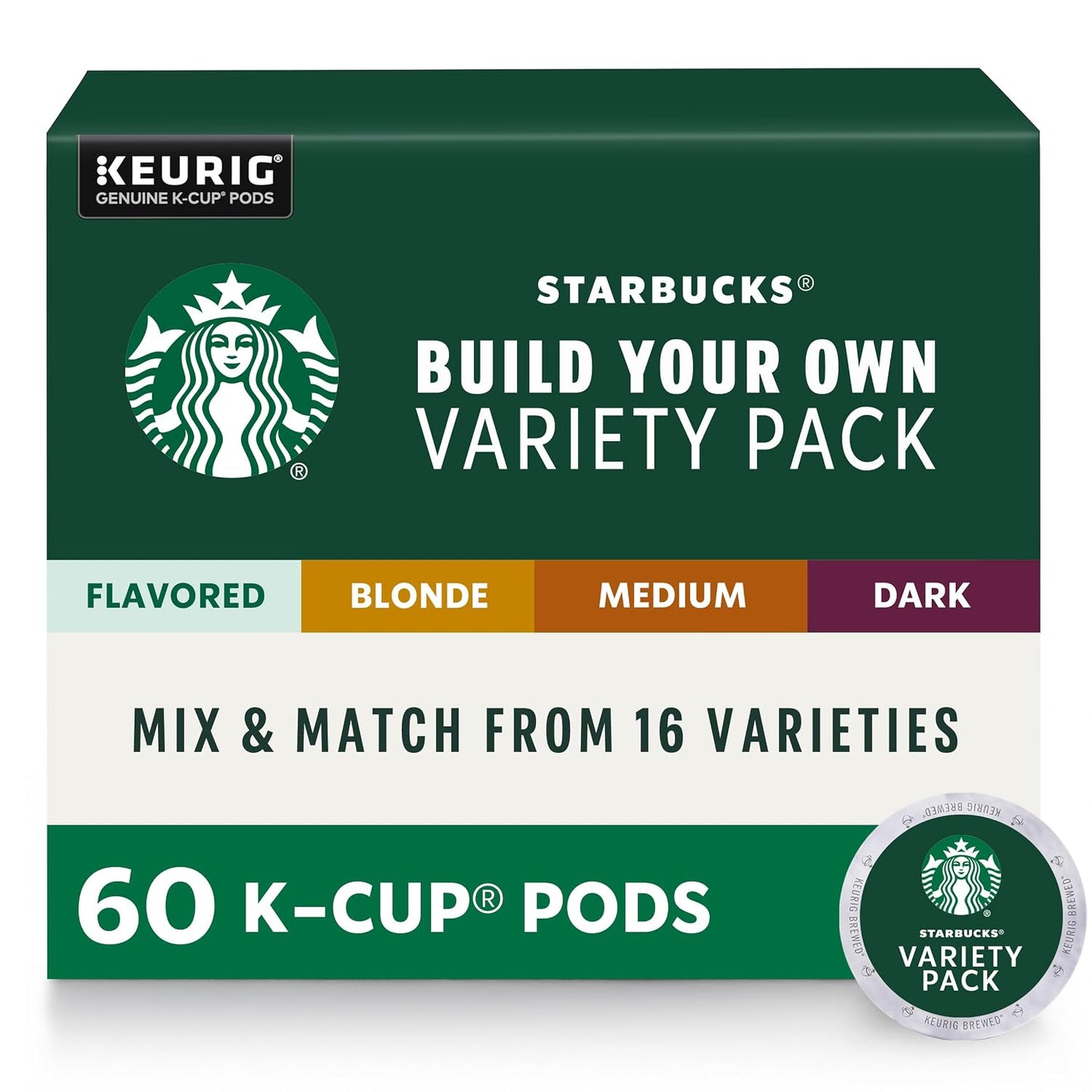 Starbucks K-Cup Coffee Pods, Build Your Own Variety Pack, 60 Count | 100% Arabica K-Cup pods for Keurig brewers; customer-built variety pack; 60 pods total