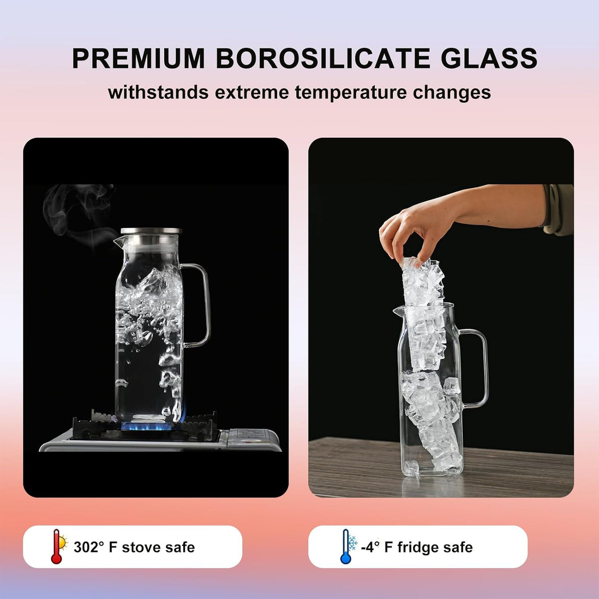 60 FL OZ (1.8L) Heat-resistant Glass Pitcher with Lid,Suitable for Refrigerators,with Handle.Can be Used for Gatherings and Family Dinners,for Tea,Coffee,Lemonade,Juice,Etc