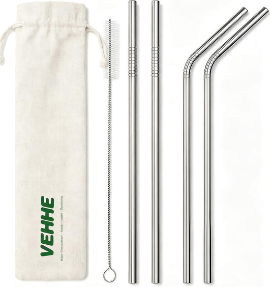 VEHHE Metal Straws, Stainless Steel Reusable Straws Set (2 Straight|2 Bent)